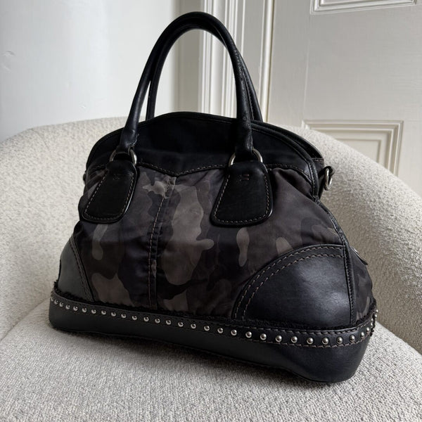 Prada Tessuto Nylon Camouflage Studded Dome Handbag