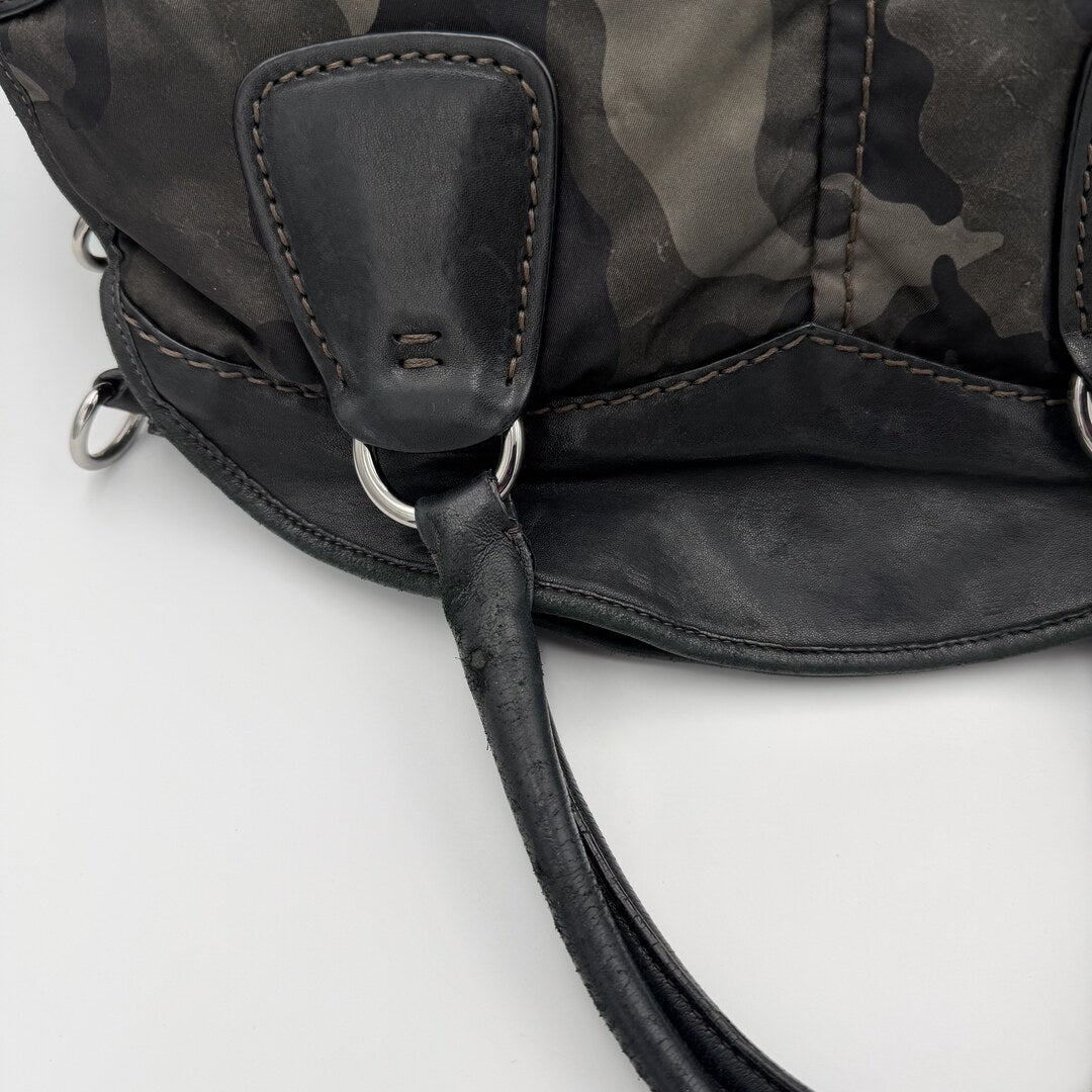 Prada Tessuto Nylon Camouflage Studded Dome Handbag