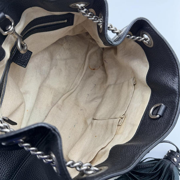 Gucci Soho Studded Chain Black Leather Tote Bag
