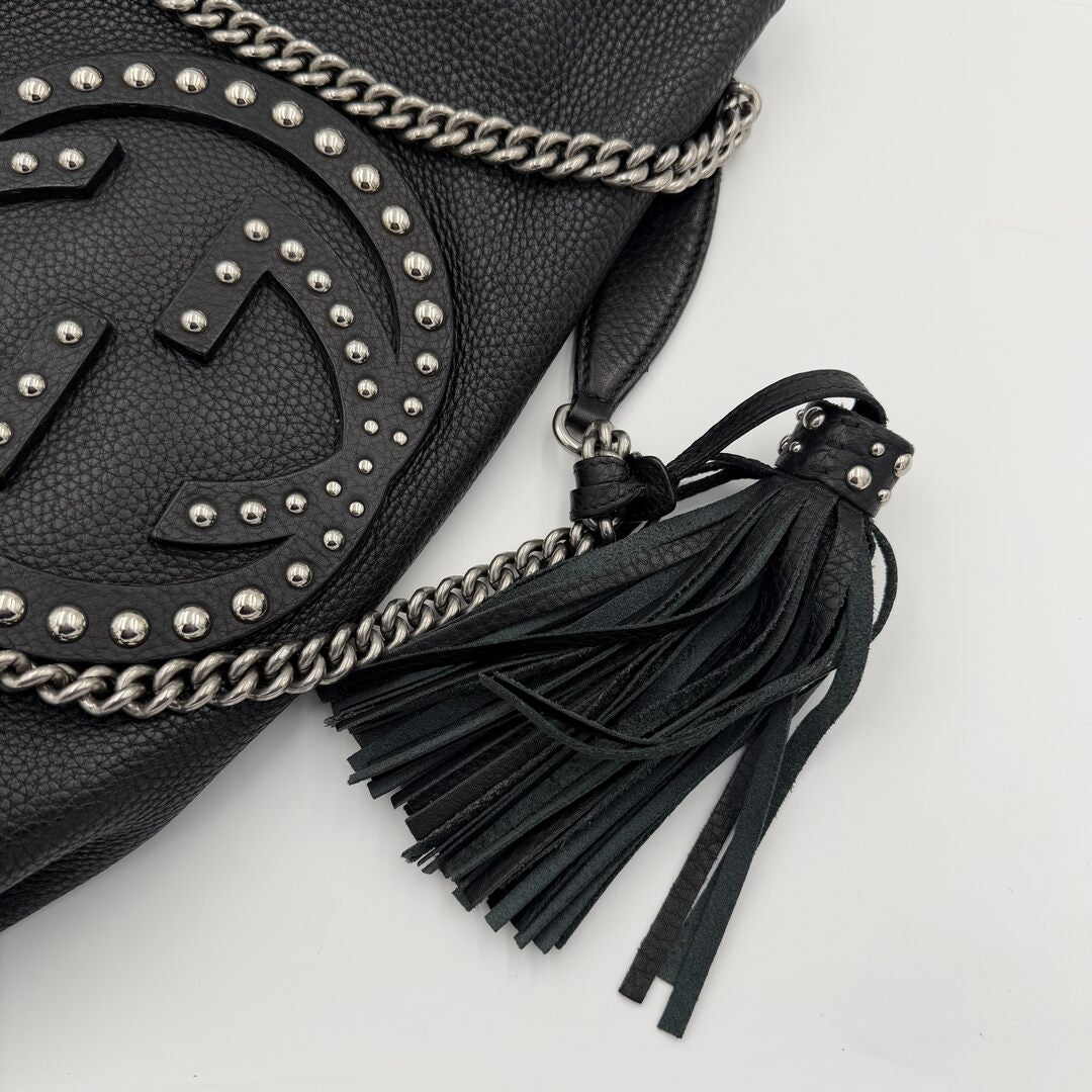 Gucci Soho Studded Chain Black Leather Tote Bag