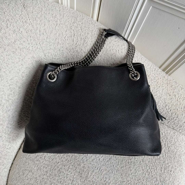 Gucci Soho Studded Chain Black Leather Tote Bag