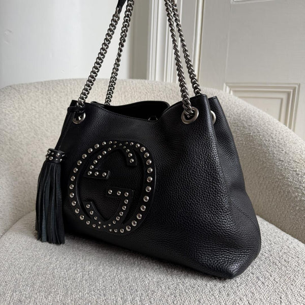 Gucci Soho Studded Chain Black Leather Tote Bag