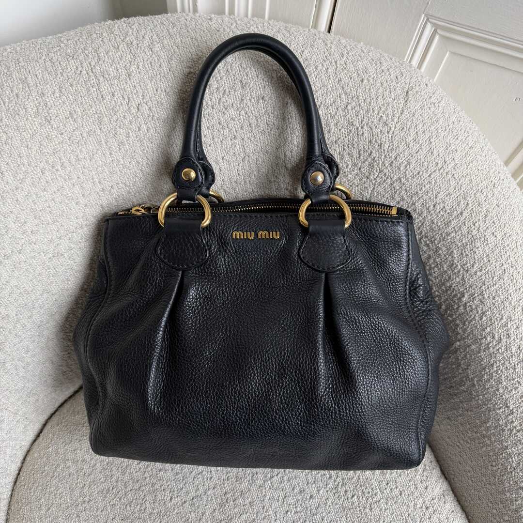 2013 Miu Miu Vitello Leather Black Shoulder Bag