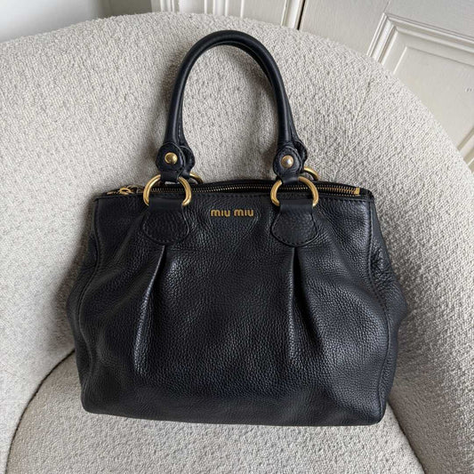 2013 Miu Miu Vitello Leather Black Shoulder Bag