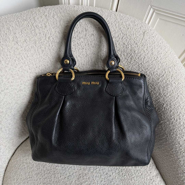 Miu Miu Vitello Leather Black Shoulder Bag