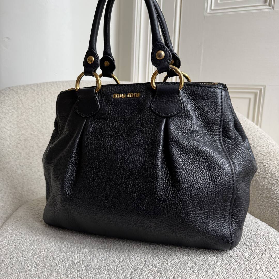 2013 Miu Miu Vitello Leather Black Shoulder Bag