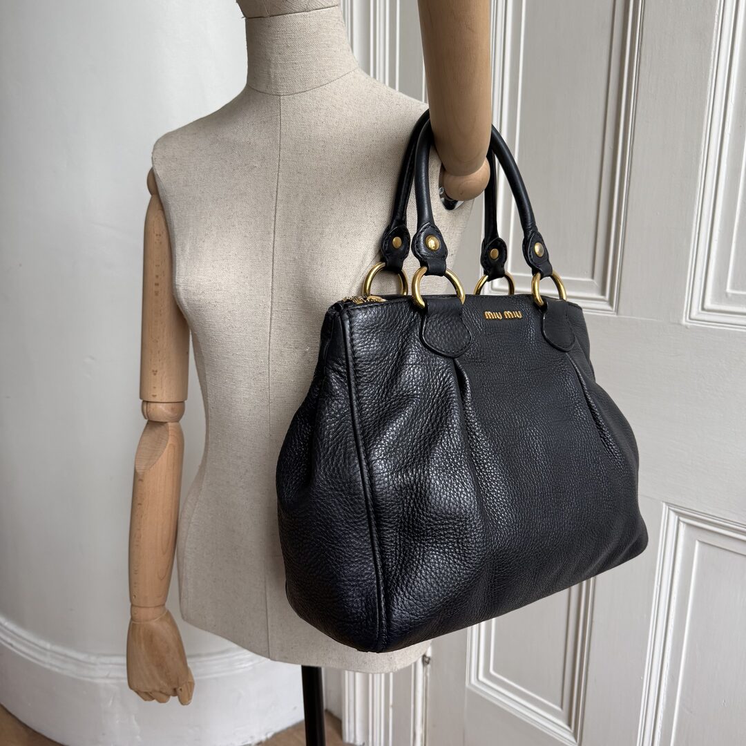 2013 Miu Miu Vitello Leather Black Shoulder Bag