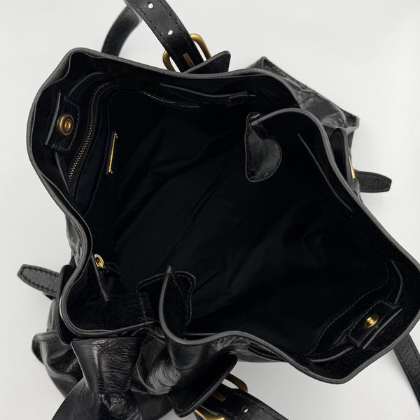 Miu Miu Vitello Black Leather Tote Bag