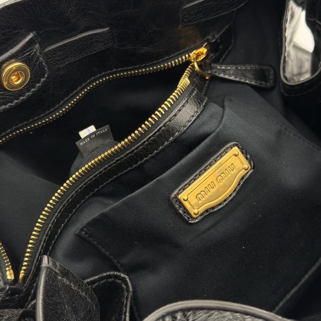 Miu Miu Vitello Black Leather Tote Bag