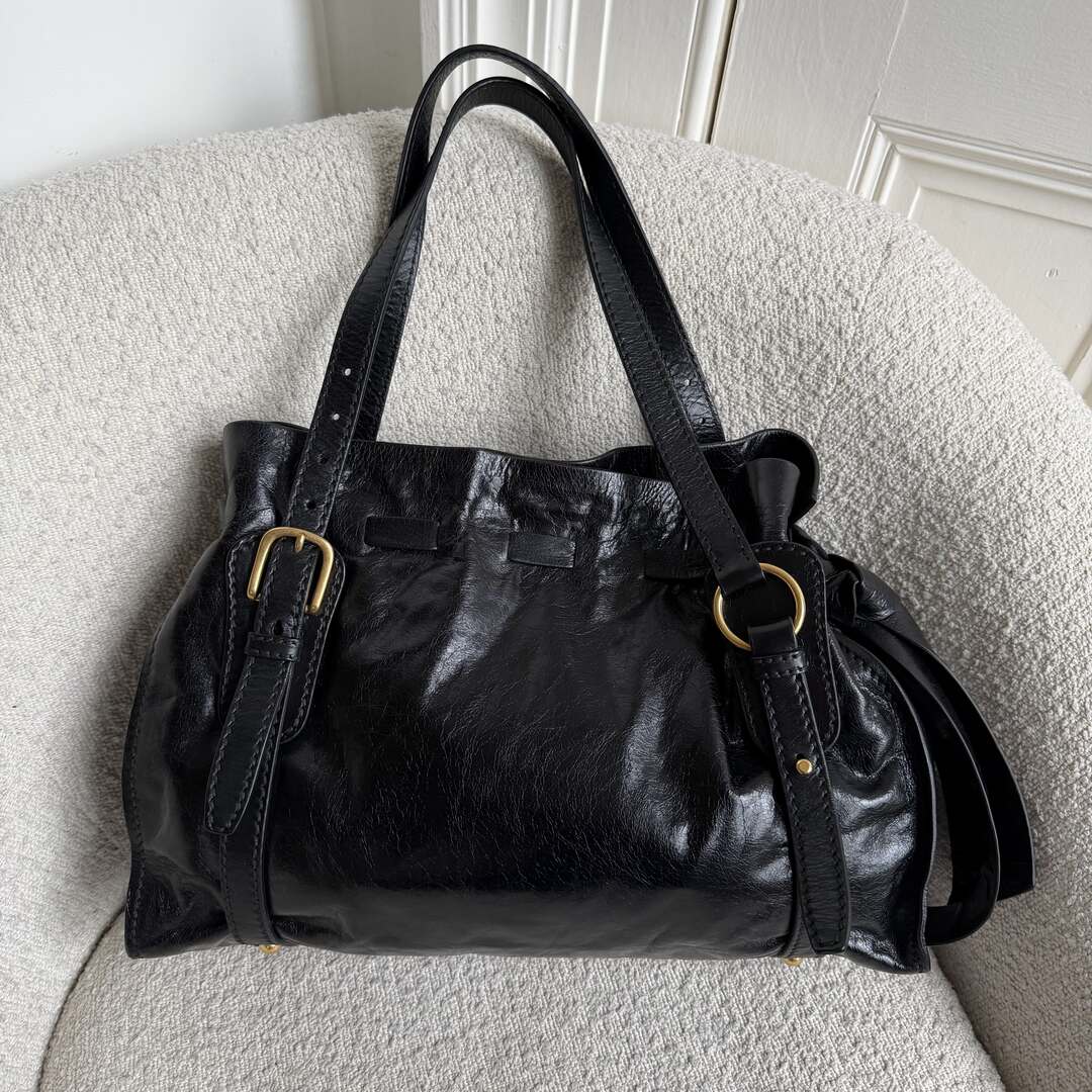 Miu Miu Vitello Black Leather Tote Bag