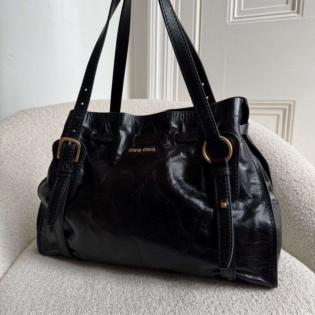 Miu Miu Vitello Black Leather Tote Bag
