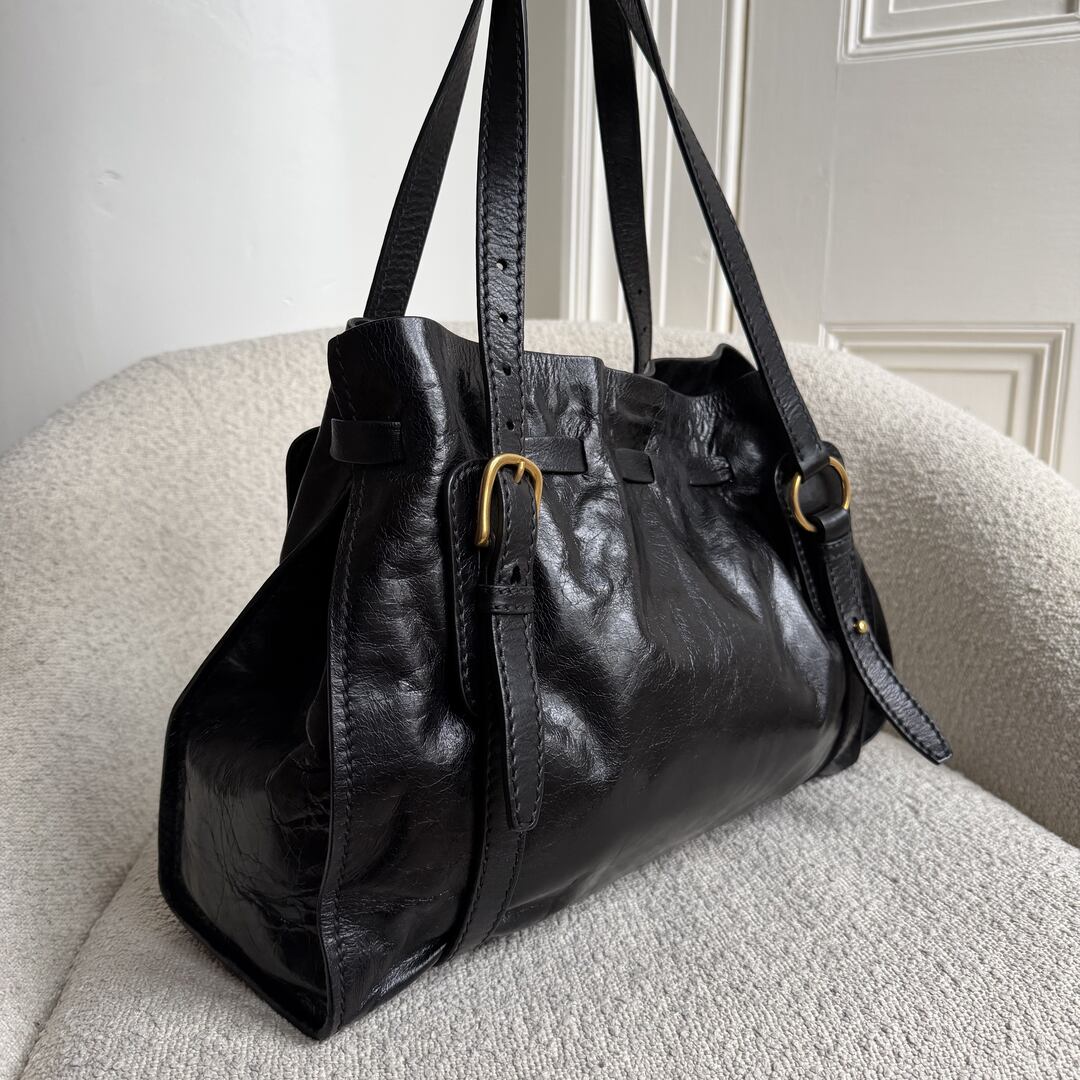 Miu Miu Vitello Black Leather Tote Bag