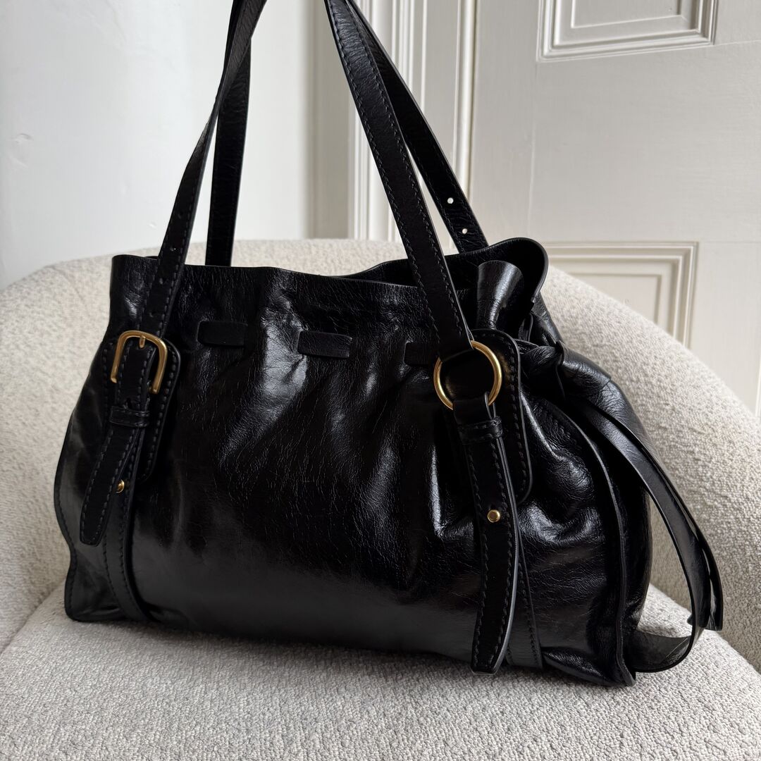 Miu Miu Vitello Black Leather Tote Bag