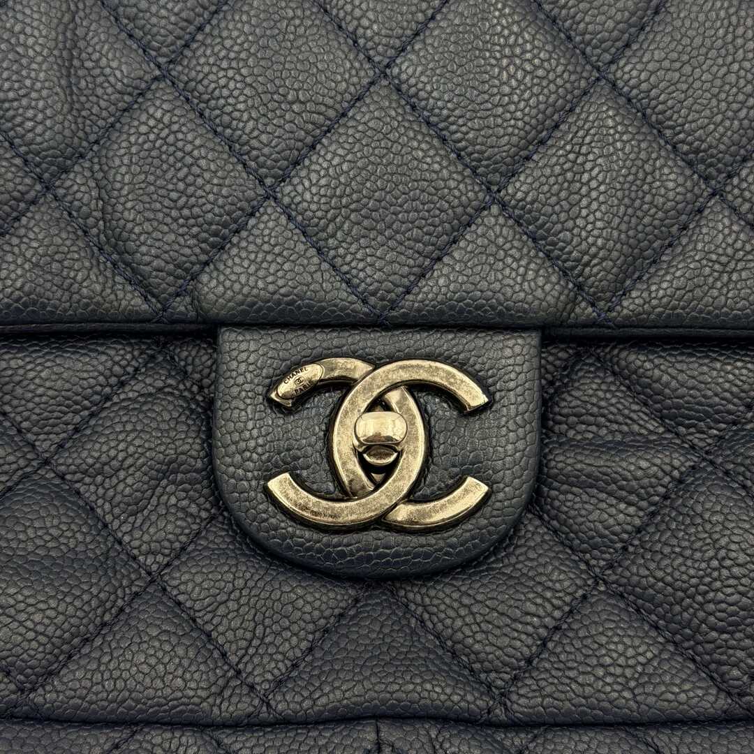 2012 Chanel CC Jumbo Easy Caviar Single Flap Midnight Blue Shoulder Bag