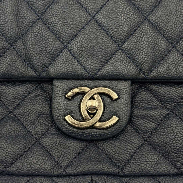 2012 Chanel CC Jumbo Easy Caviar Single Flap Midnight Blue Shoulder Bag