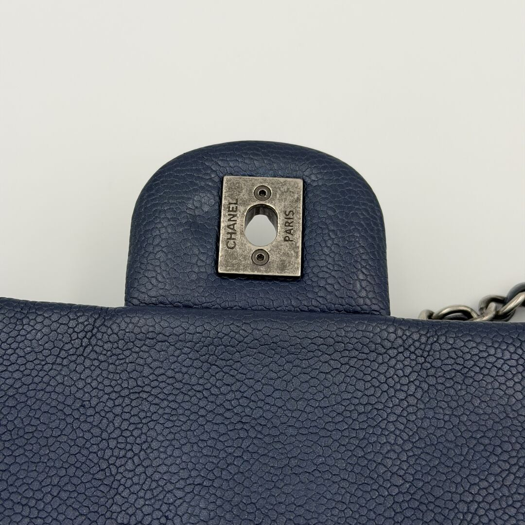 2012 Chanel CC Jumbo Easy Caviar Single Flap Midnight Blue Shoulder Bag