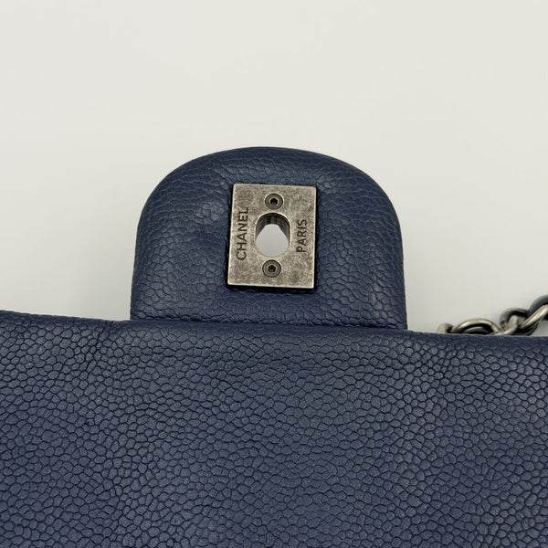 2012 Chanel CC Jumbo Easy Caviar Single Flap Midnight Blue Shoulder Bag
