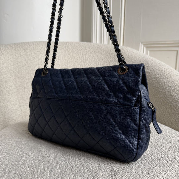 2012 Chanel CC Jumbo Easy Caviar Single Flap Midnight Blue Shoulder Bag