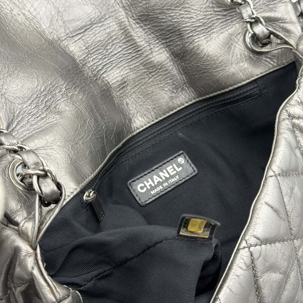 2010 Chanel Timeless Metallic Silver Chain Classic Flap Bag