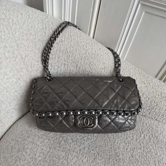2010 Chanel Timeless Metallic Silver Chain Classic Flap Bag