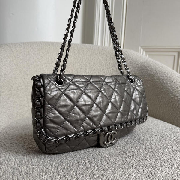 2010 Chanel Timeless Metallic Silver Chain Classic Flap Bag