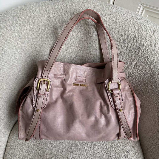 Miu Miu Vitello Leather Dusty Pink Tote Bag