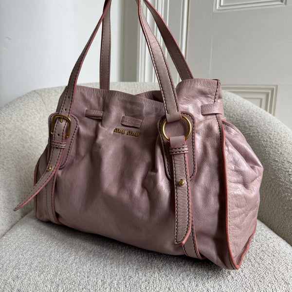 Miu Miu Vitello Leather Dusty Pink Tote Bag