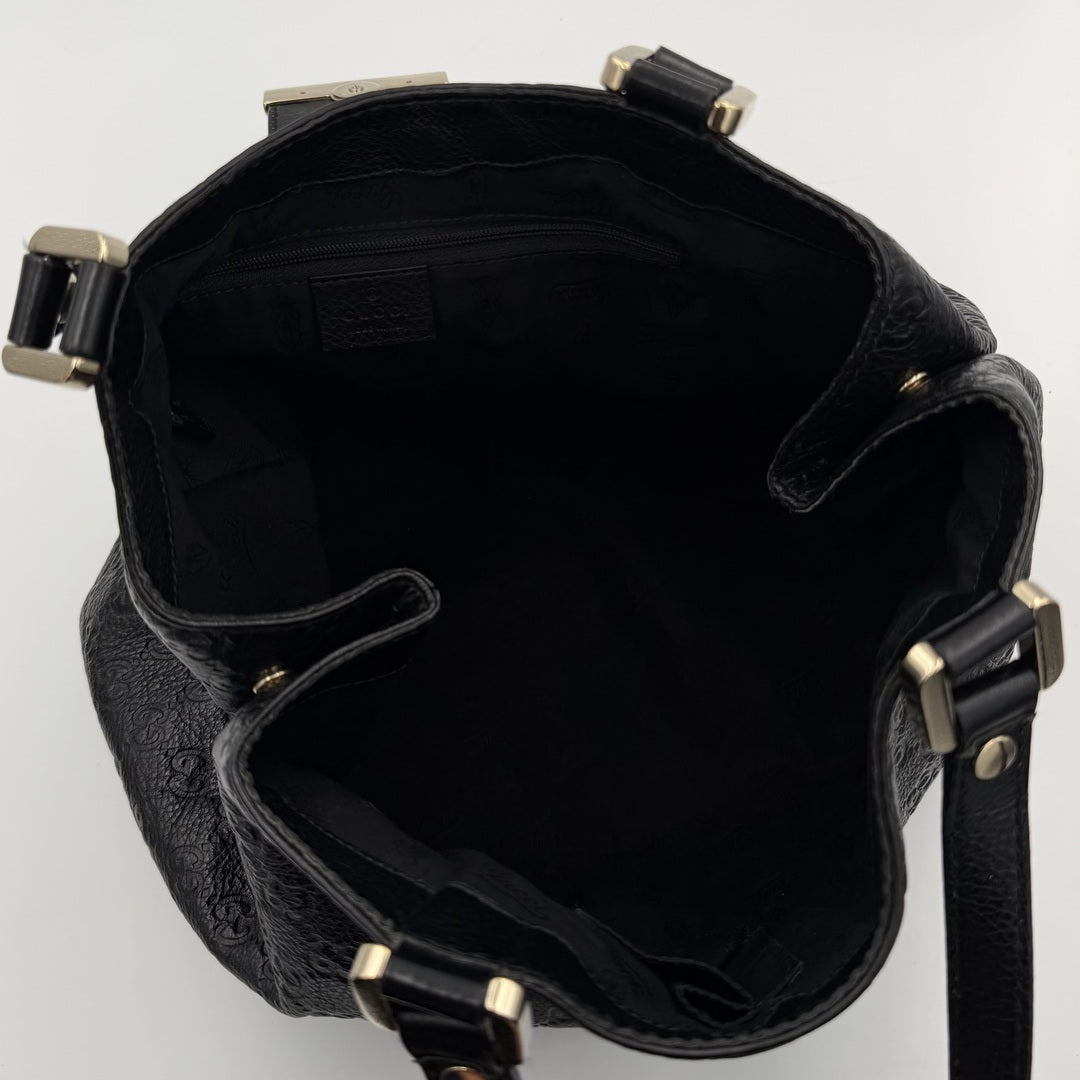 Gucci Guccissima Hobo Black Leather Shoulder Bag