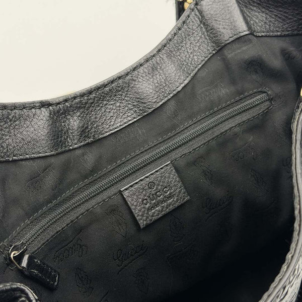 Gucci Guccissima Hobo Black Leather Shoulder Bag
