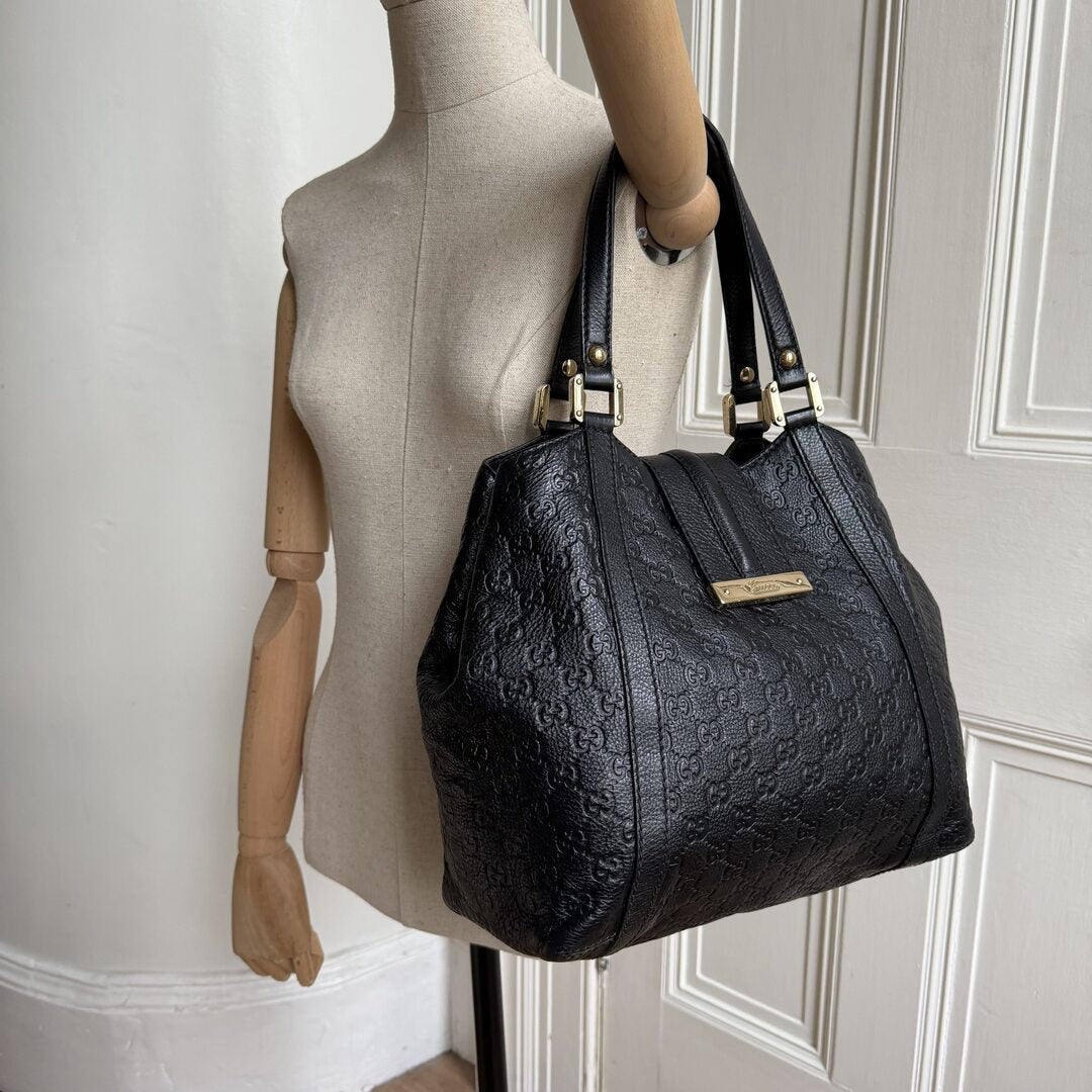 Gucci Guccissima Hobo Black Leather Shoulder Bag