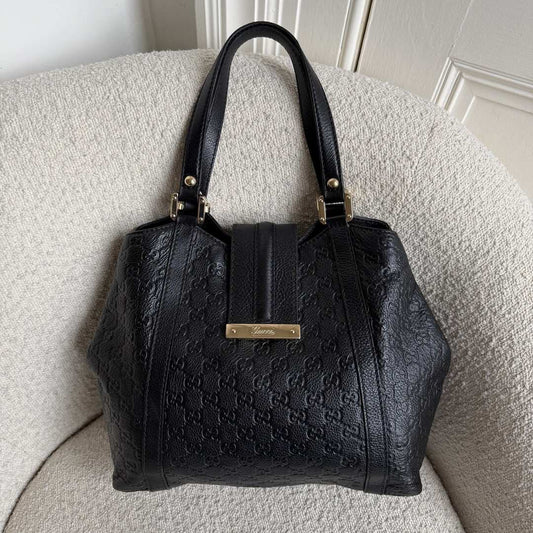 Gucci Guccissima Hobo Black Leather Shoulder Bag