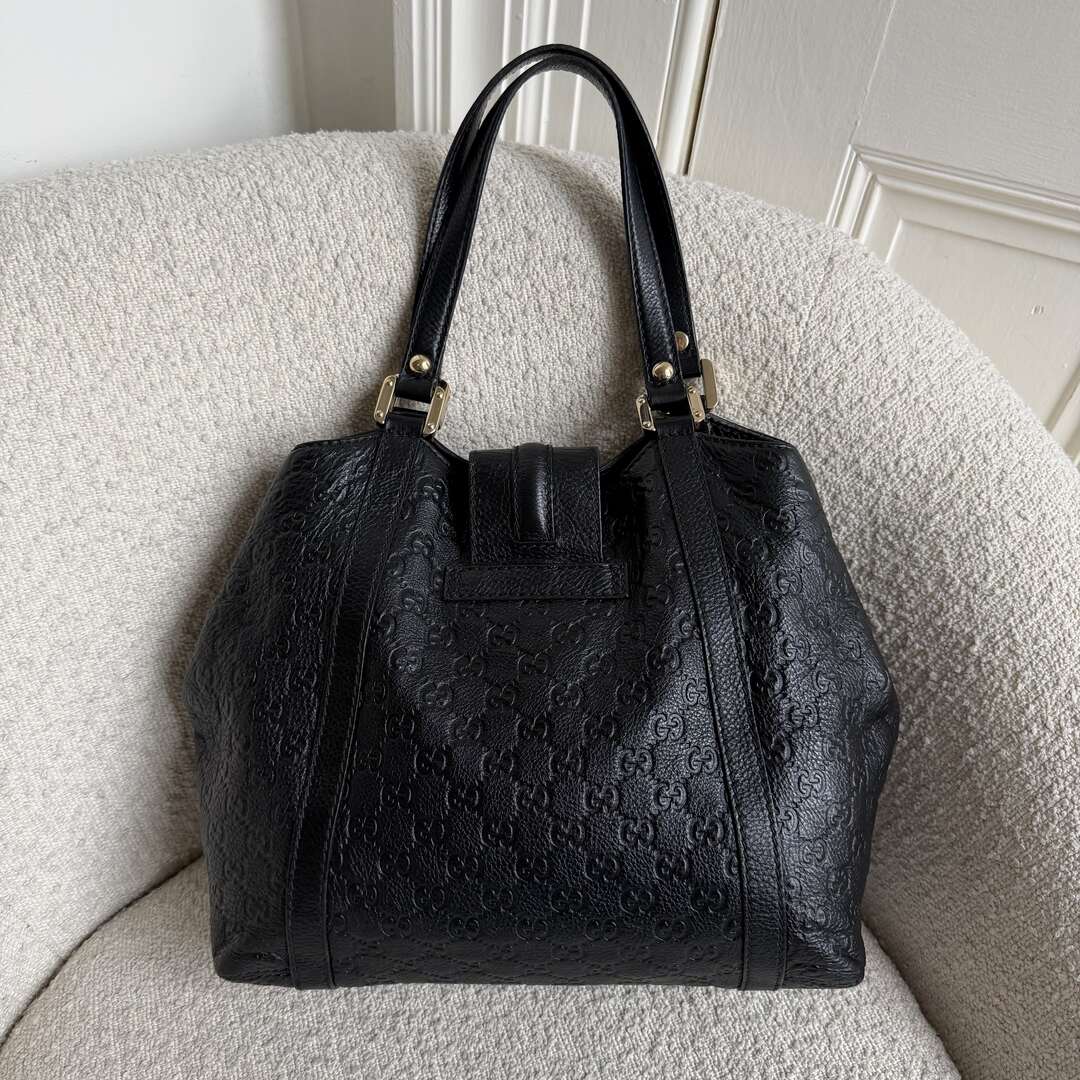 Gucci Guccissima Hobo Black Leather Shoulder Bag