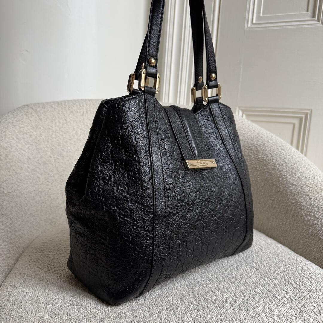 Gucci Guccissima Hobo Black Leather Shoulder Bag
