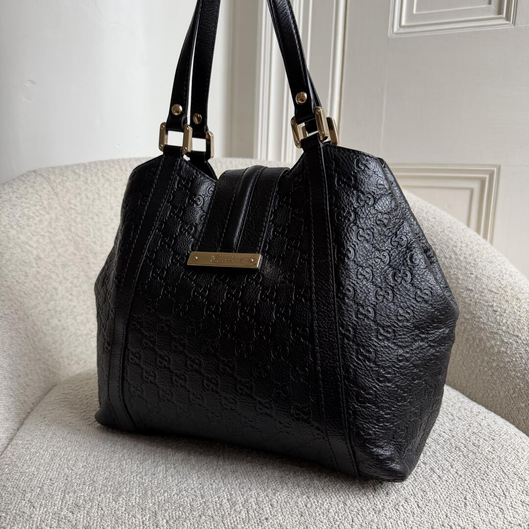 Gucci Guccissima Hobo Black Leather Shoulder Bag