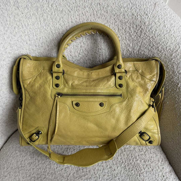 2014 Balenciaga City Leather Yellow Handbag