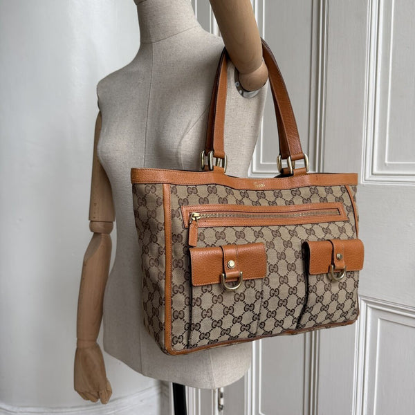 Gucci GG Canvas Abbey D-Ring Pocket Brown Tote Bag