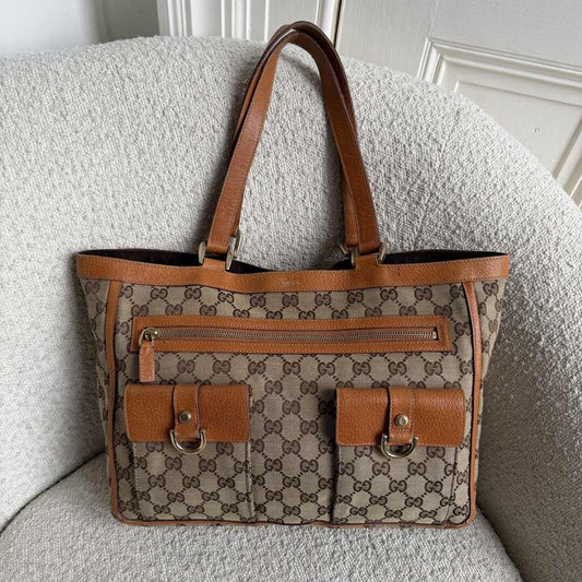 Gucci GG Canvas Abbey D-Ring Pocket Brown Tote Bag