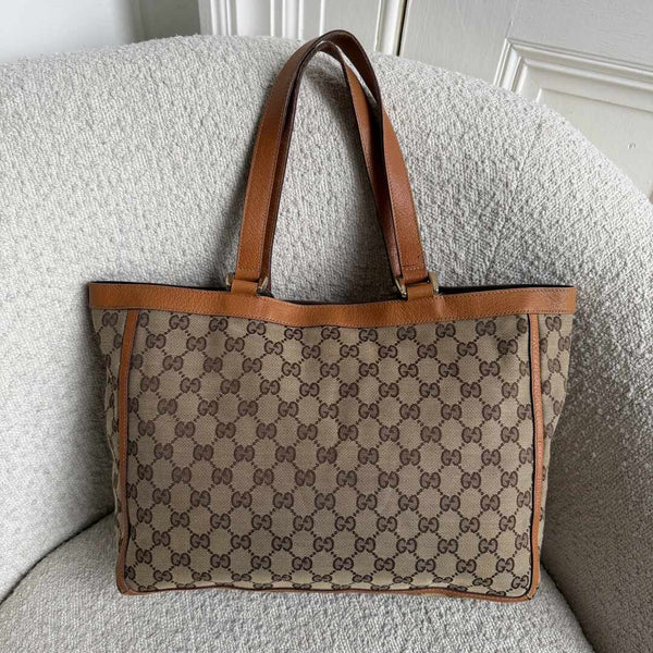 Gucci GG Canvas Abbey D-Ring Pocket Brown Tote Bag