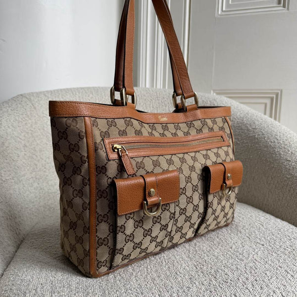 Gucci GG Canvas Abbey D-Ring Pocket Brown Tote Bag