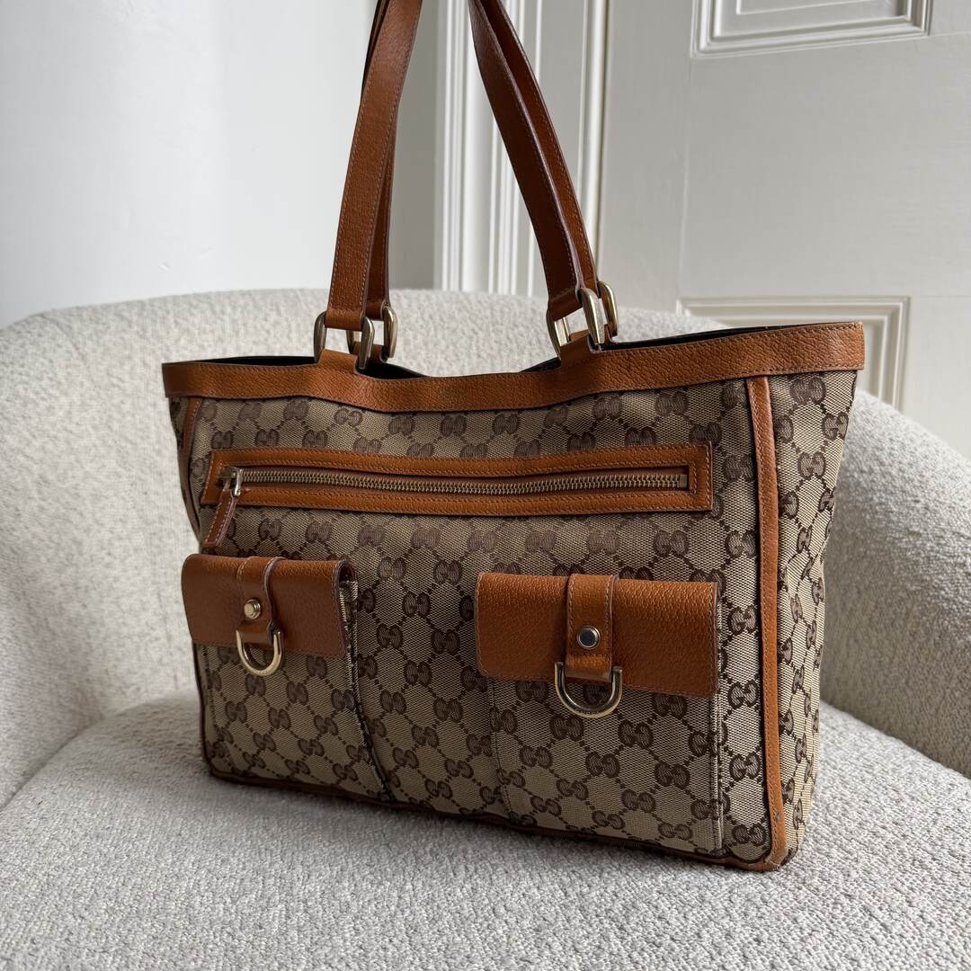 Gucci GG Canvas Abbey D-Ring Pocket Brown Tote Bag