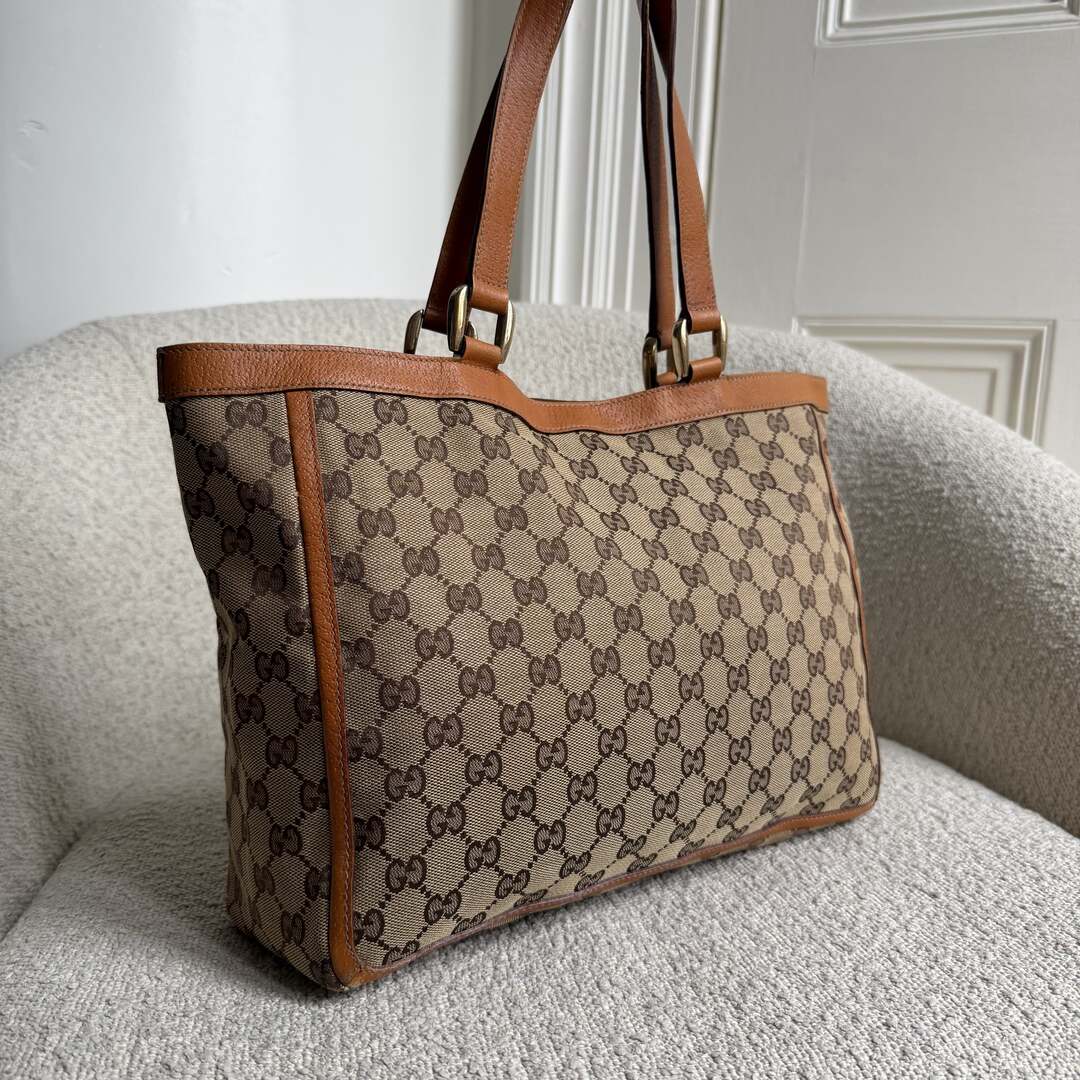 Gucci GG Canvas Abbey D-Ring Pocket Brown Tote Bag