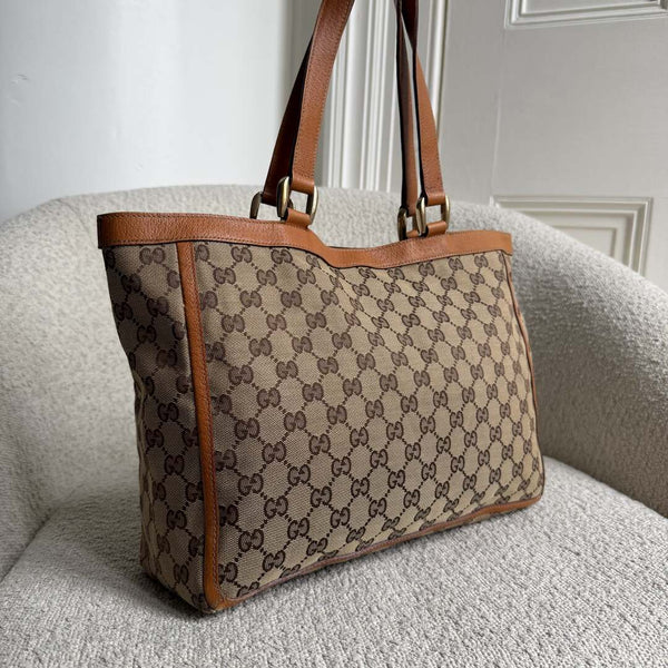 Gucci GG Canvas Abbey D-Ring Pocket Brown Tote Bag