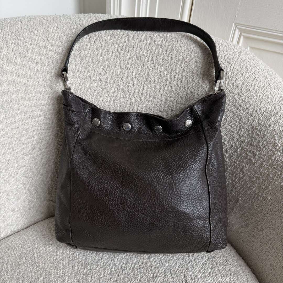 Prada Vitello Leather Button Brown Shoulder Bag