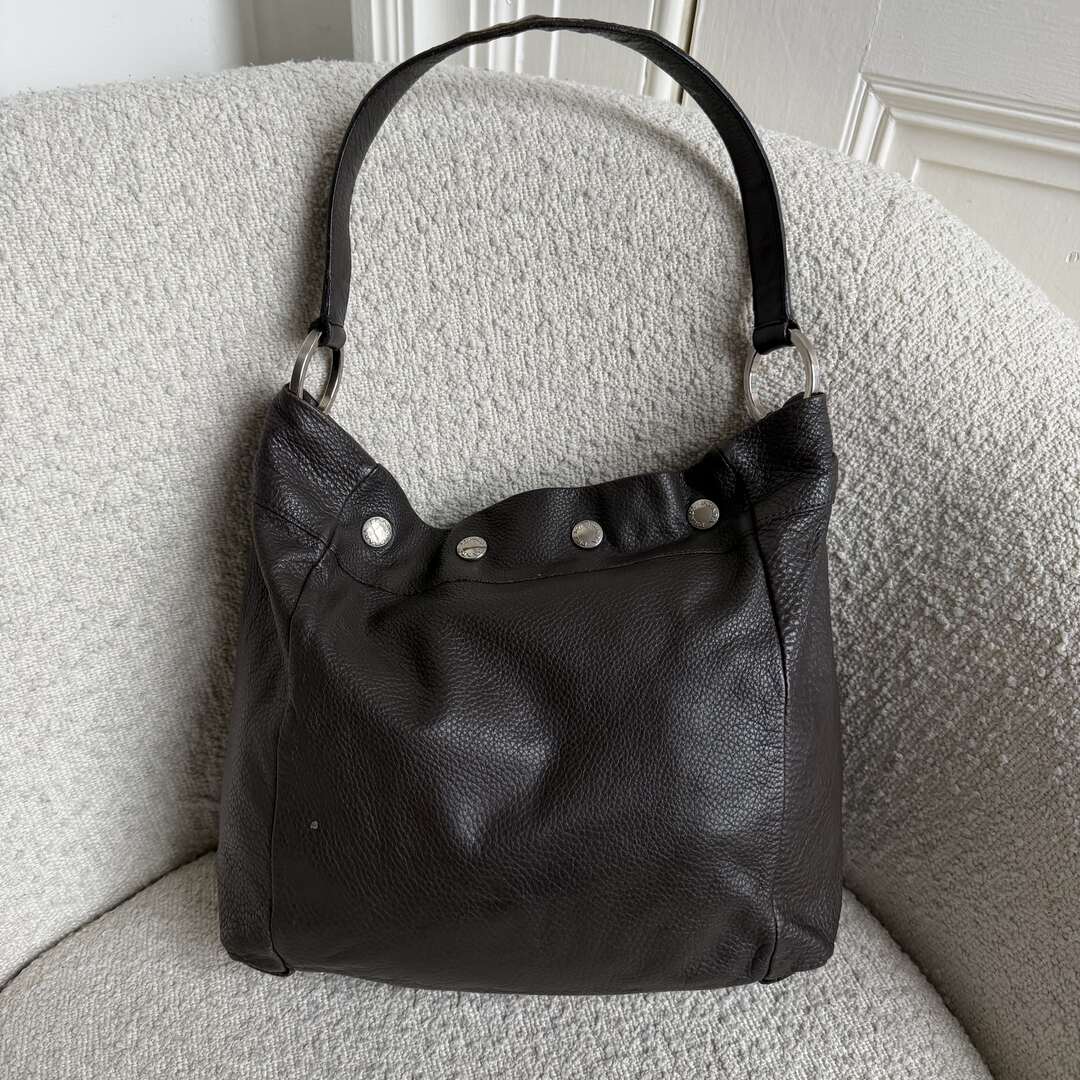 Prada Vitello Leather Button Brown Shoulder Bag