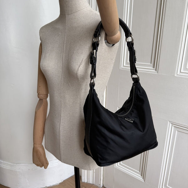 Prada Tessuto Hobo Nylon Black Shoulder Bag