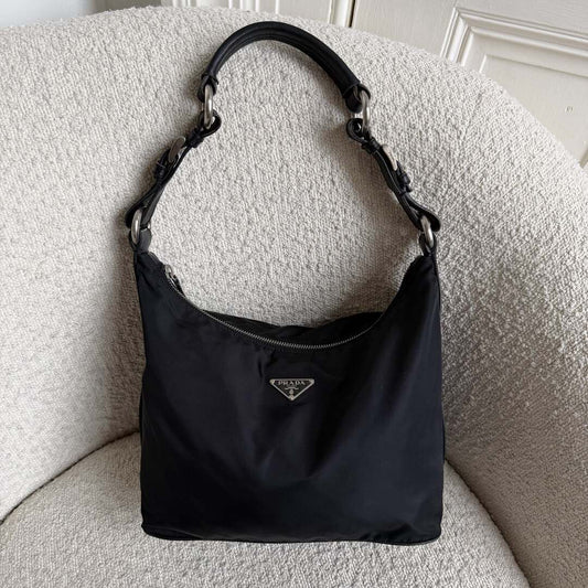 Prada Tessuto Hobo Nylon Black Shoulder Bag