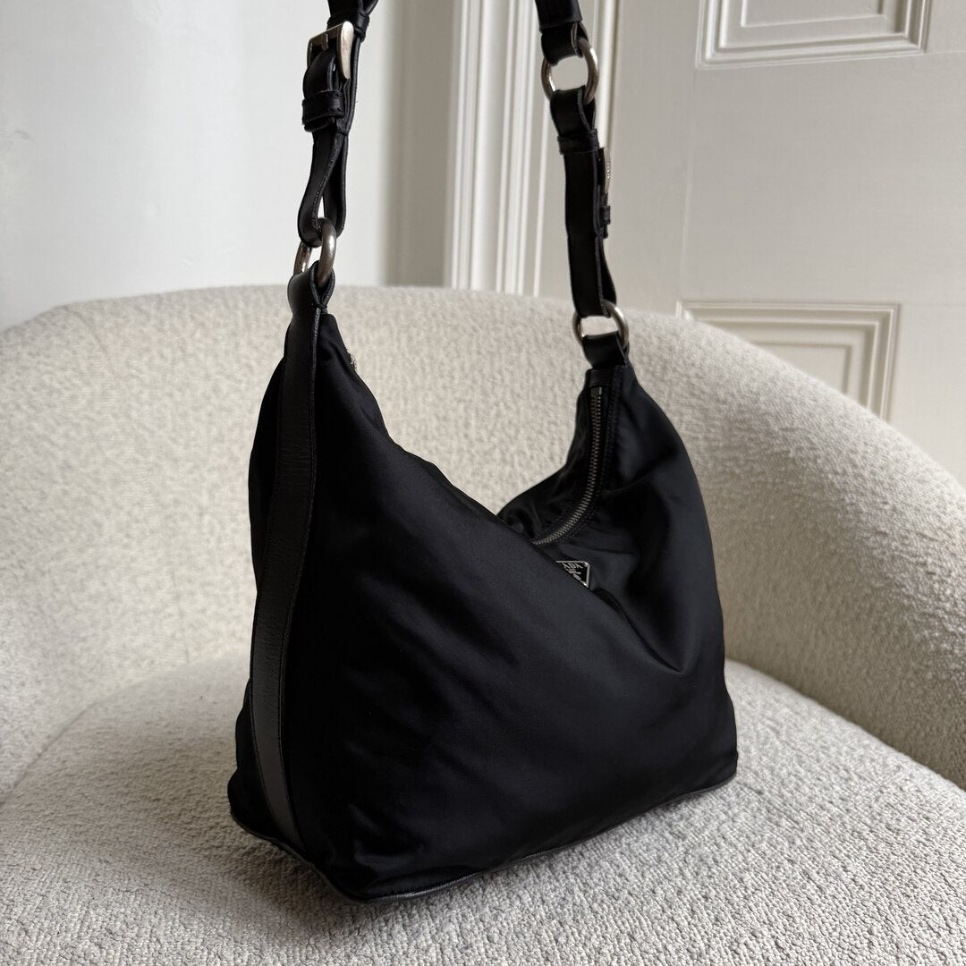 Prada Tessuto Hobo Nylon Black Shoulder Bag
