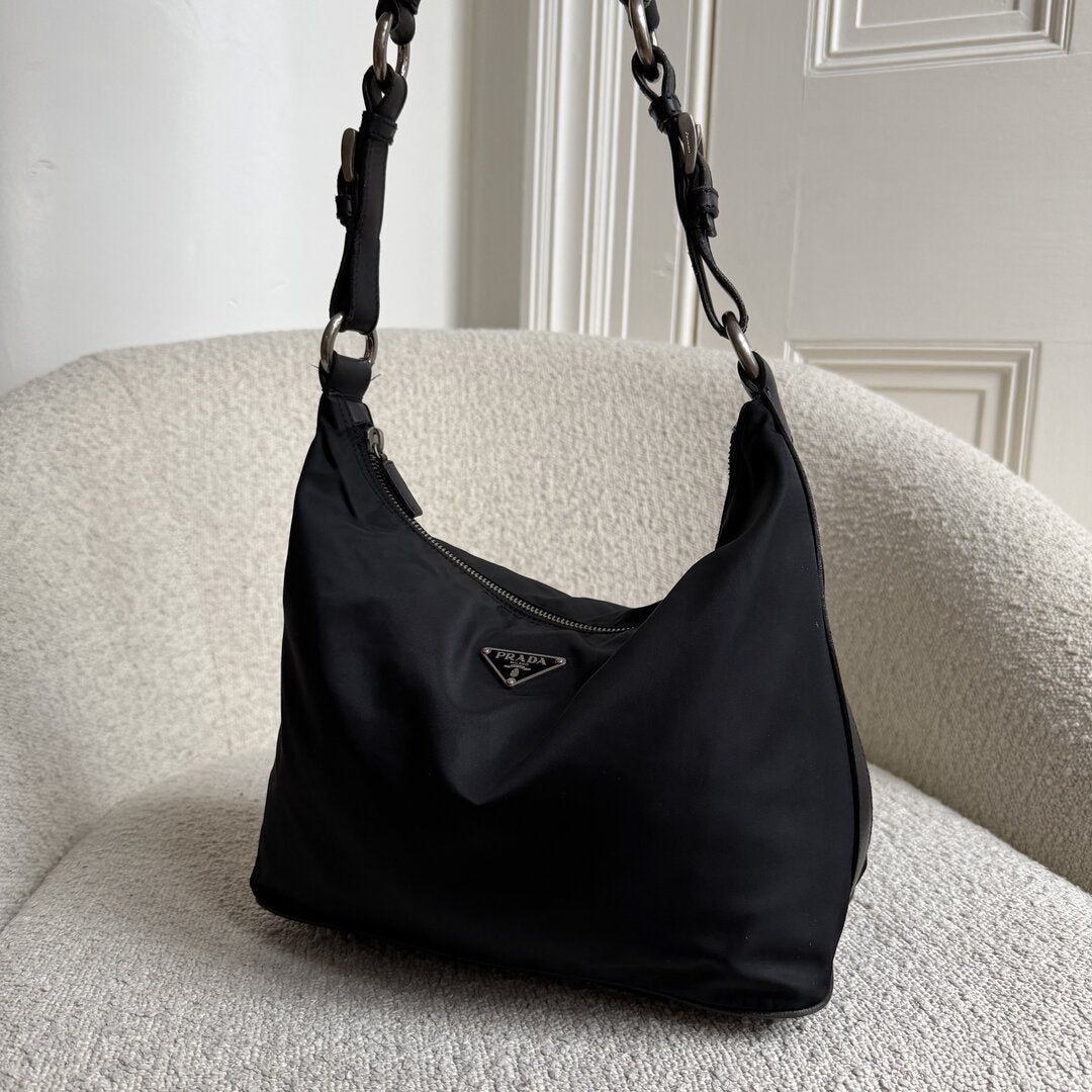 Prada Tessuto Hobo Nylon Black Shoulder Bag