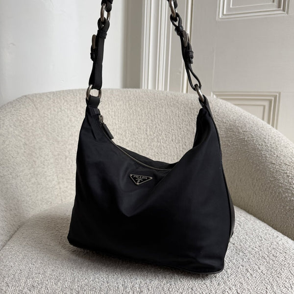 Prada Tessuto Hobo Nylon Black Shoulder Bag