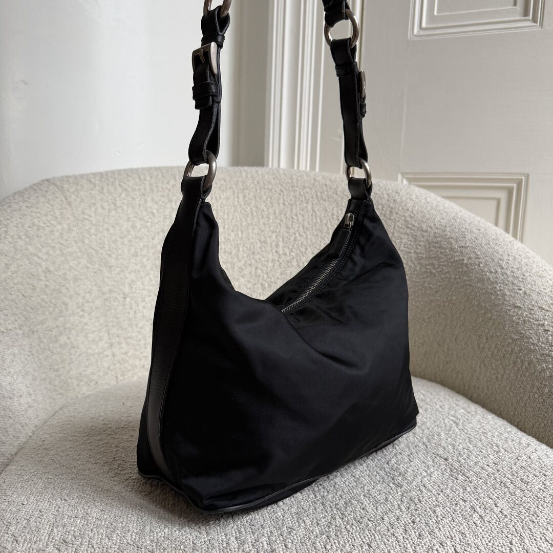 Prada Tessuto Hobo Nylon Black Shoulder Bag
